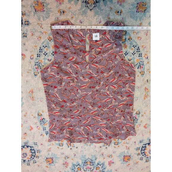 Cabi Good Luck Crane Print Red and Gray Sleeveless Blouse - L Style #3611 - Picture 5 of 10
